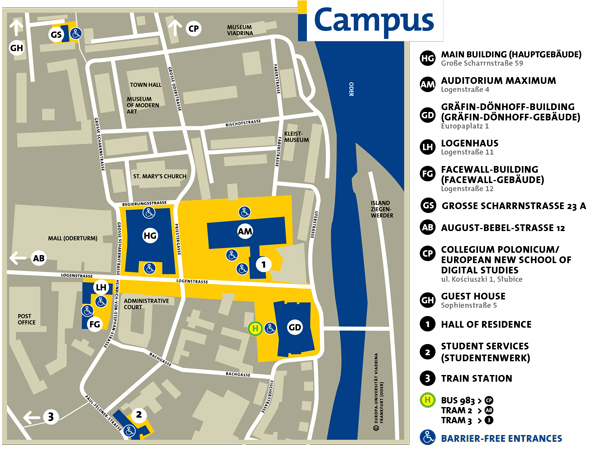 Lageplan der Uni-Gebäude im Stadtzentrum